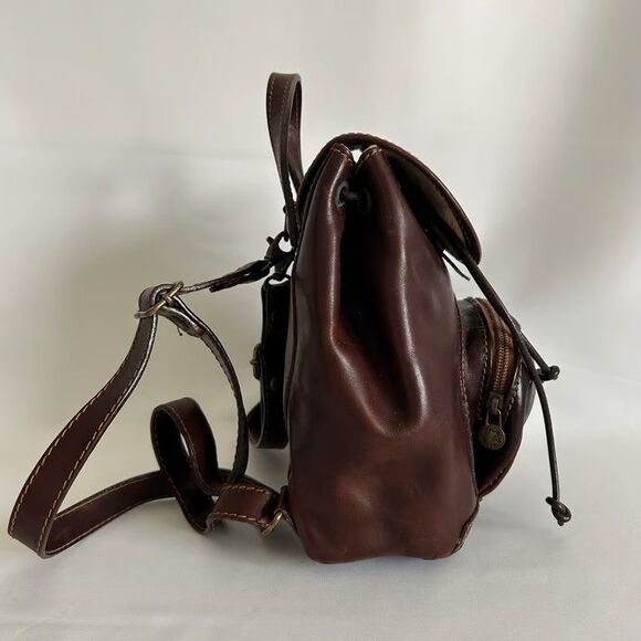 Robe di Firenze Leather Backpack Brown Italy Drawstring Flap Vintage Small main image 6